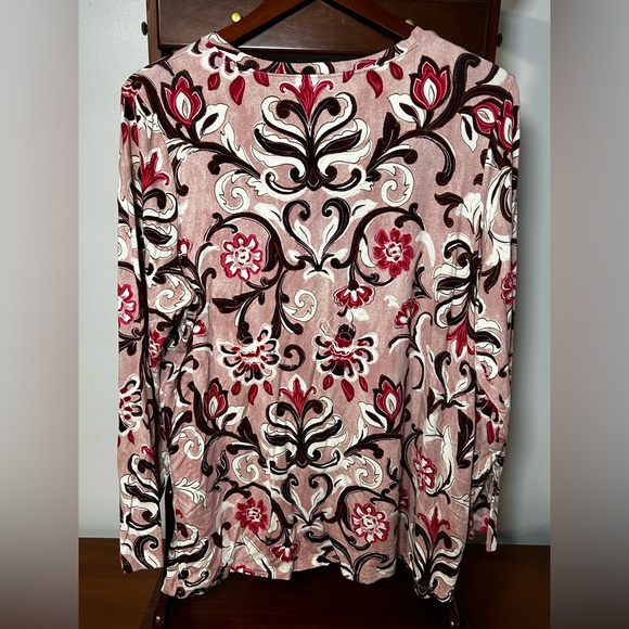 Chico's Women's 3/ XL Long Sleeve Top Pink Red Neutral Floral Shirt - Picture 3 of 5